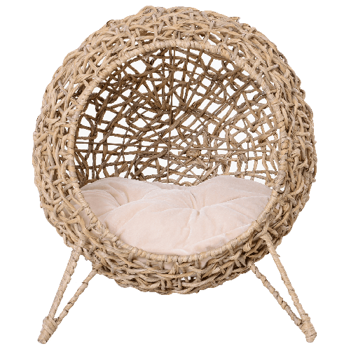 PawHut-Cesta-Rialzata-per-Gatti-Fino-a-10kg-Cuccia-per-Animali-Domestici-in-Rattan-PE-Color-Legno---52x58cm-