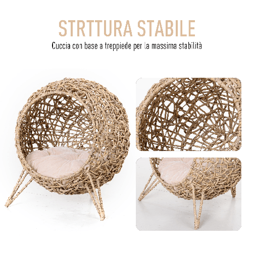 PawHut-Cesta-Rialzata-per-Gatti-Fino-a-10kg-Cuccia-per-Animali-Domestici-in-Rattan-PE-Color-Legno---52x58cm-