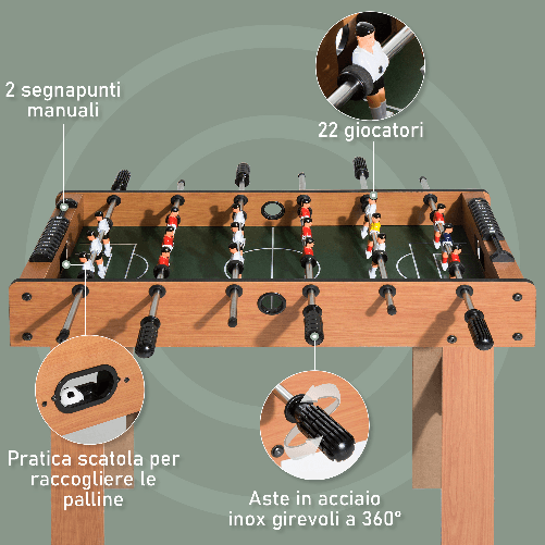 HOMCOM-Calcio-Balilla-Professionale-in-Legno-MDF-87x43x78cm