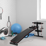HOMCOM-Panca-Multifunzione-per-Allenamento-a-Casa-Panca-Addominali-Inclinazione-con-Votagore-a-molla-e-Schienale-Regolabile-e-2-Corde-Elastiche-55-5-x-137-5-cm-Nero