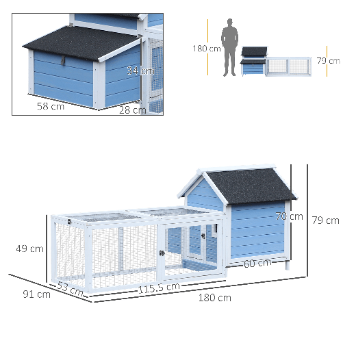 PawHut-Gabbia-per-Galline-Ovaiole-con-Zona-Corsa-e-Vassoio-di-Nidificazione-Rimovibile-Pollaio-da-Giardino-in-Legno-con-Tetto-Impermeabile-180x91x79-cm