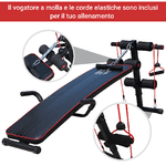 HOMCOM-Panca-Multifunzione-per-Allenamento-a-Casa-Panca-Addominali-Inclinazione-con-Votagore-a-molla-e-Schienale-Regolabile-e-2-Corde-Elastiche-55-5-x-137-5-cm-Nero