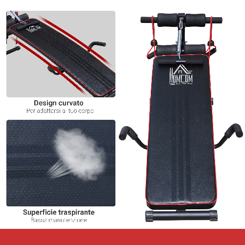 HOMCOM-Panca-Multifunzione-per-Allenamento-a-Casa-Panca-Addominali-Inclinazione-con-Votagore-a-molla-e-Schienale-Regolabile-e-2-Corde-Elastiche-55-5-x-137-5-cm-Nero