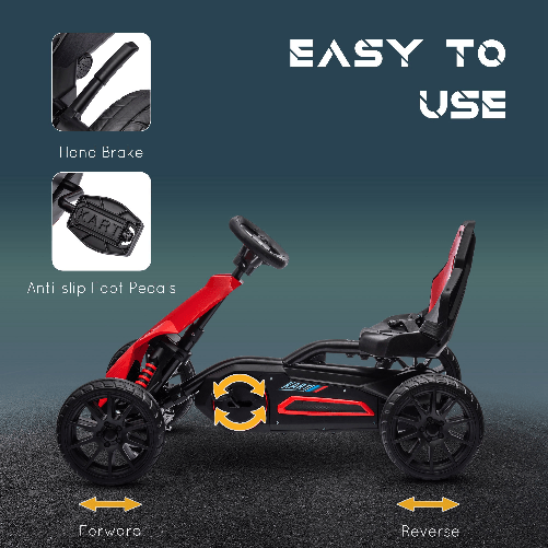 HOMCOM-Go-Kart-a-Pedali-per-Bambini-3-8-Anni-con-Sedile-Regolabile-e-Ruote-in-EVA-100x58x58-5-cm-Rosso-Nero