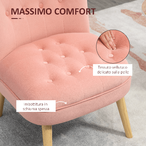 HOMCOM-Sedia-Moderna-per-Soggiorno-e-Sala-da-Pranzo-con-Seduta-Imbottita-e-Tessuto-Vellutato-60x66x79-cm-Rosa