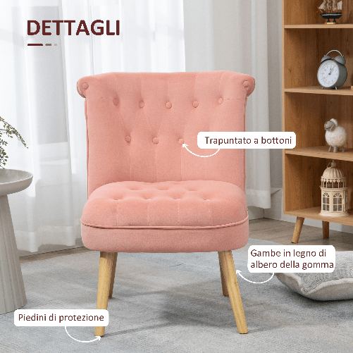 HOMCOM-Sedia-Moderna-per-Soggiorno-e-Sala-da-Pranzo-con-Seduta-Imbottita-e-Tessuto-Vellutato-60x66x79-cm-Rosa