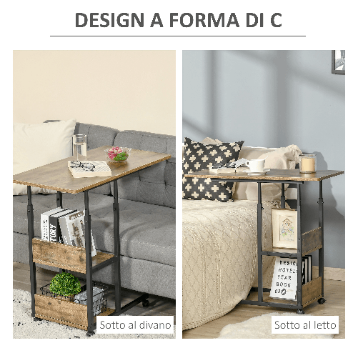 HOMCOM-Tavolino-da-Salotto-Stile-Industriale-Altezza-Regolabile-e-4-Ruote-con-Freno-80x40x60-75cm
