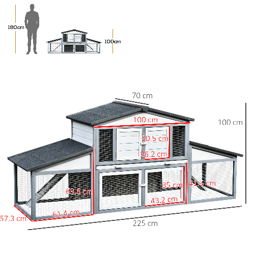 PawHut-Conigliera-da-Esterno-in-Legno-e-Metallo-Gabbia-per-2-3-Conigli-o-Roditori-Grigia-e-Bianca-225x70x100cm