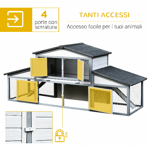 PawHut-Conigliera-da-Esterno-in-Legno-e-Metallo-Gabbia-per-2-3-Conigli-o-Roditori-Grigia-e-Bianca-225x70x100cm