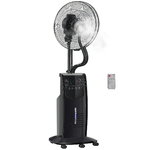 HOMCOM Ventilatore Nebulizzatore con Telecomando da 5m, Timer 12h e Oscillazione 70°, 3 Velocità e 3 Funzioni, Tanica 3.1L, 90W, ?44.5x135cm Nero