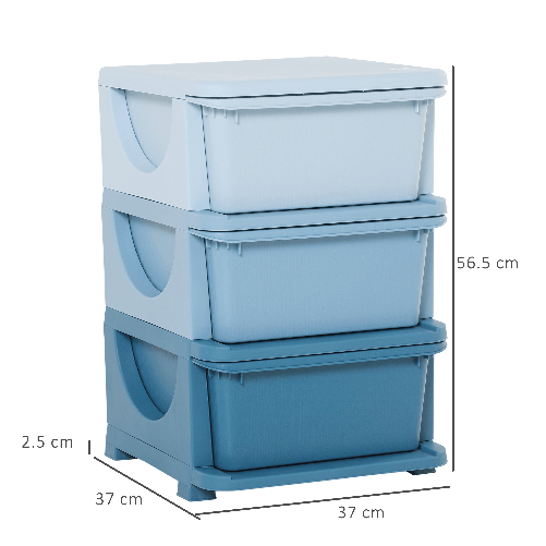 HOMCOM-Cassettiera-in-Plastica-Colorata-per-Cameretta-con-3-Cassetti-37x37x56-5cm-Blu