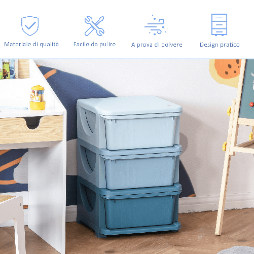HOMCOM-Cassettiera-in-Plastica-Colorata-per-Cameretta-con-3-Cassetti-37x37x56-5cm-Blu