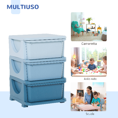 HOMCOM-Cassettiera-in-Plastica-Colorata-per-Cameretta-con-3-Cassetti-37x37x56-5cm-Blu