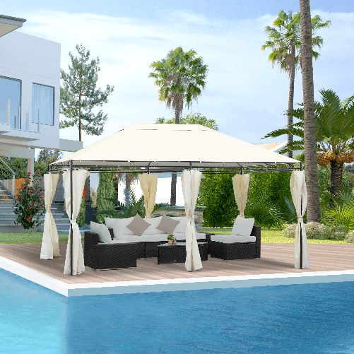 Outsunny-Gazebo-da-Giardino-4x3m-con-6-Pareti-Rimovibili-in-Poliestere-Anti-UV-Crema