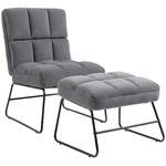HOMCOM-Poltrona-Relax-con-Poggiapiedi-per-Interni-Set-2-Pezzi-in-Effetto-Velluto-e-Metallo-Grigia