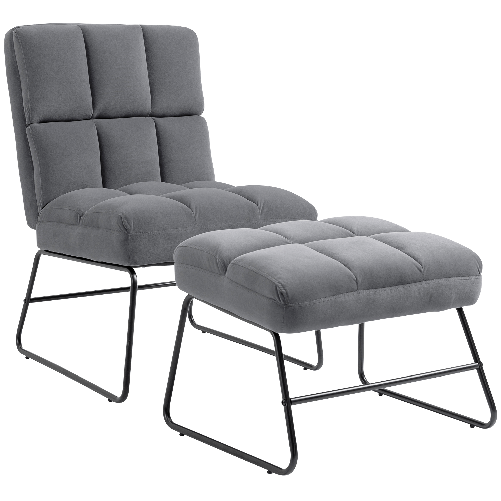HOMCOM-Poltrona-Relax-con-Poggiapiedi-per-Interni-Set-2-Pezzi-in-Effetto-Velluto-e-Metallo-Grigia