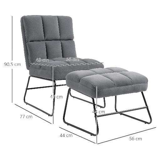 HOMCOM-Poltrona-Relax-con-Poggiapiedi-per-Interni-Set-2-Pezzi-in-Effetto-Velluto-e-Metallo-Grigia