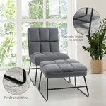 HOMCOM-Poltrona-Relax-con-Poggiapiedi-per-Interni-Set-2-Pezzi-in-Effetto-Velluto-e-Metallo-Grigia