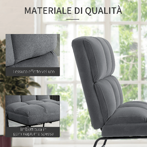 HOMCOM-Poltrona-Relax-con-Poggiapiedi-per-Interni-Set-2-Pezzi-in-Effetto-Velluto-e-Metallo-Grigia