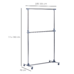 HOMCOM-Stender-Appendiabiti-con-Altezza-ed-Estensione-Regolabili-4-Ruote-Girevoli-Acciaio-Inox-e-ABS-165x48x180cm