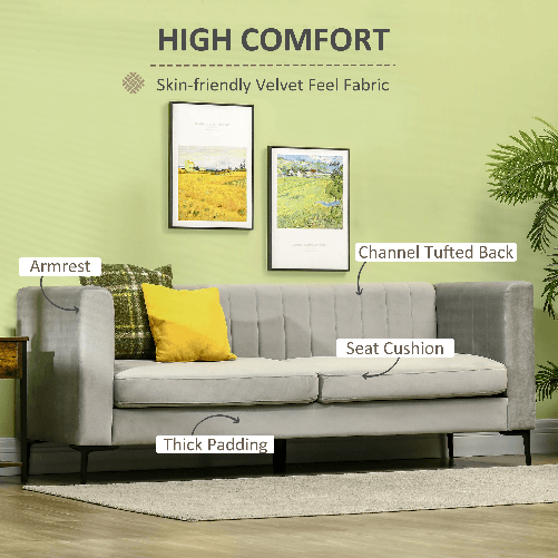 HOMCOM-Divano-3-Posti-in-Velluto-Grigio-con-5-Piedini-e-Doghe-199x72x75cm