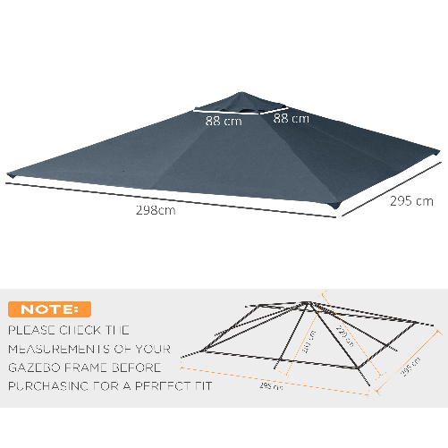 Outsunny-Tetto-di-Ricambio-3x3m-Telo-Sostitutivo-per-Gazebo-in-Poliestere-con-8-Fori-di-Ventilazione-Grigio