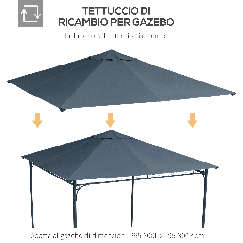 Outsunny-Tetto-di-Ricambio-3x3m-Telo-Sostitutivo-per-Gazebo-in-Poliestere-con-8-Fori-di-Ventilazione-Grigio