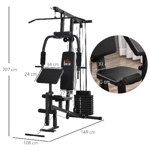 HOMCOM-Stazione-Fitness-Multifunzione-per-Allenamento-a-Casa-e-Professionale-in-Acciaio-148x108x207-cm-Nero