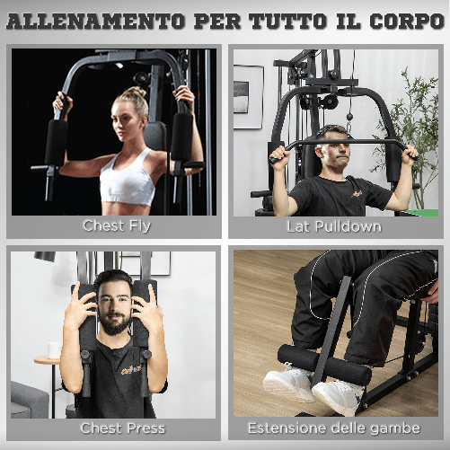 HOMCOM-Stazione-Fitness-Multifunzione-per-Allenamento-a-Casa-e-Professionale-in-Acciaio-148x108x207-cm-Nero