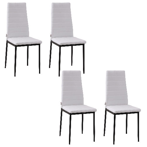 HOMCOM-Set-4-Sedie-Imbottite-per-Soggiorno-o-Sala-da-Pranzo-Sedie-da-Cucina-Moderne-in-Metallo-e-Tessuto-Bianco