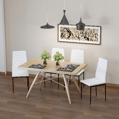 HOMCOM-Set-4-Sedie-Imbottite-per-Soggiorno-o-Sala-da-Pranzo-Sedie-da-Cucina-Moderne-in-Metallo-e-Tessuto-Bianco