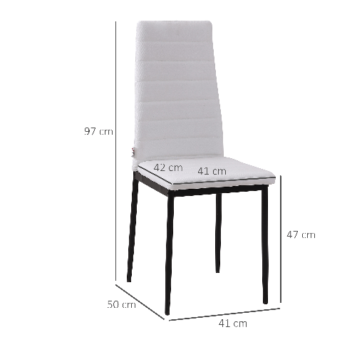 HOMCOM-Set-4-Sedie-Imbottite-per-Soggiorno-o-Sala-da-Pranzo-Sedie-da-Cucina-Moderne-in-Metallo-e-Tessuto-Bianco