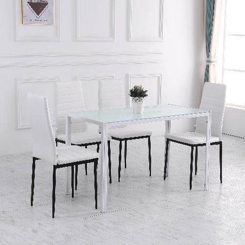 HOMCOM-Set-4-Sedie-Imbottite-per-Soggiorno-o-Sala-da-Pranzo-Sedie-da-Cucina-Moderne-in-Metallo-e-Tessuto-Bianco