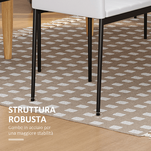 HOMCOM-Set-4-Sedie-Imbottite-per-Soggiorno-o-Sala-da-Pranzo-Sedie-da-Cucina-Moderne-in-Metallo-e-Tessuto-Bianco