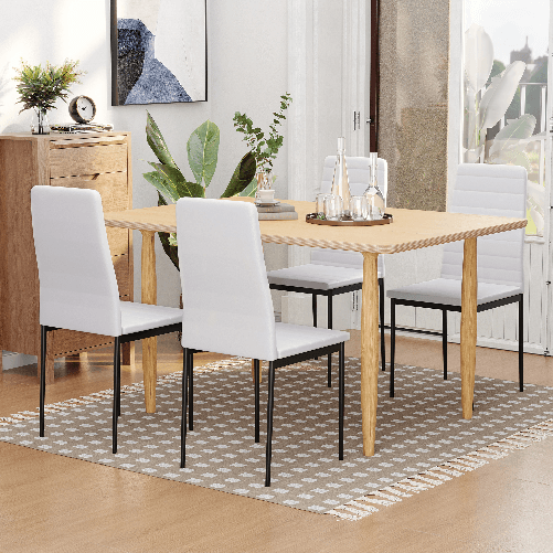 HOMCOM-Set-4-Sedie-Imbottite-per-Soggiorno-o-Sala-da-Pranzo-Sedie-da-Cucina-Moderne-in-Metallo-e-Tessuto-Bianco