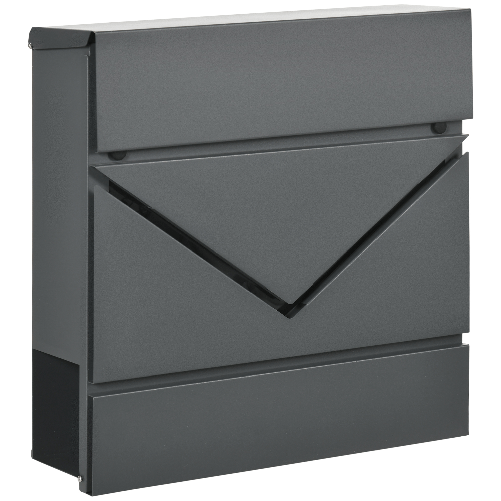 HOMCOM-Cassetta-Postale-in-Acciaio-Zincato-con-Portagiornali-e-2-Chiavi-di-Sicurezza-37x10-5x37-cm-Grigio