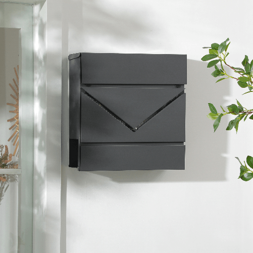 HOMCOM-Cassetta-Postale-in-Acciaio-Zincato-con-Portagiornali-e-2-Chiavi-di-Sicurezza-37x10-5x37-cm-Grigio