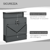 HOMCOM-Cassetta-Postale-in-Acciaio-Zincato-con-Portagiornali-e-2-Chiavi-di-Sicurezza-37x10-5x37-cm-Grigio