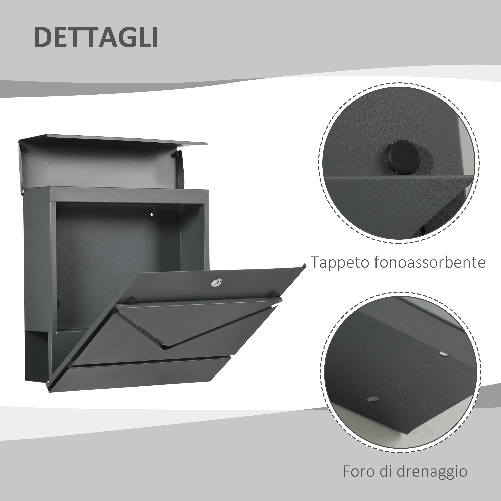 HOMCOM-Cassetta-Postale-in-Acciaio-Zincato-con-Portagiornali-e-2-Chiavi-di-Sicurezza-37x10-5x37-cm-Grigio