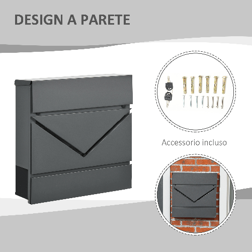 HOMCOM-Cassetta-Postale-in-Acciaio-Zincato-con-Portagiornali-e-2-Chiavi-di-Sicurezza-37x10-5x37-cm-Grigio