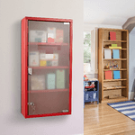 HOMCOM-Cassetta-Porta-Medicine-Armadietto-Medicinali-4-Livelli-Porta-in-Vetro-60-30-12cm-Rosso