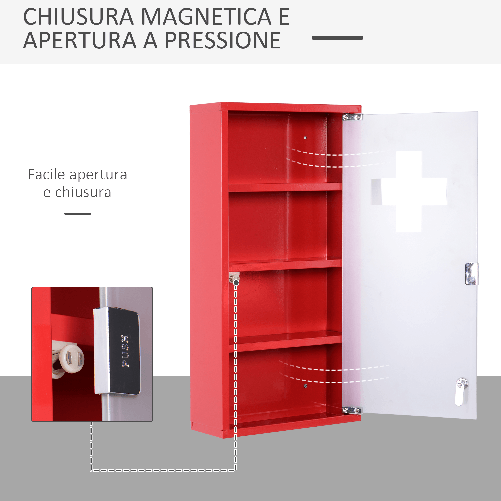 HOMCOM-Cassetta-Porta-Medicine-Armadietto-Medicinali-4-Livelli-Porta-in-Vetro-60-30-12cm-Rosso