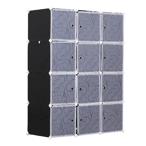 HOMCOM-Armadio-Guardaroba-Modulare-Cubi-Salvaspazio-da-Casa-Bianco-e-Nero-in-PP-111-x-47-x-145-cm