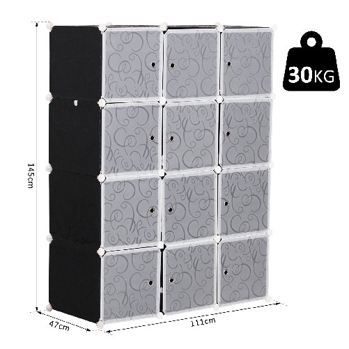 HOMCOM-Armadio-Guardaroba-Modulare-Cubi-Salvaspazio-da-Casa-Bianco-e-Nero-in-PP-111-x-47-x-145-cm