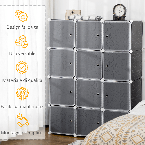 HOMCOM-Armadio-Guardaroba-Modulare-Cubi-Salvaspazio-da-Casa-Bianco-e-Nero-in-PP-111-x-47-x-145-cm