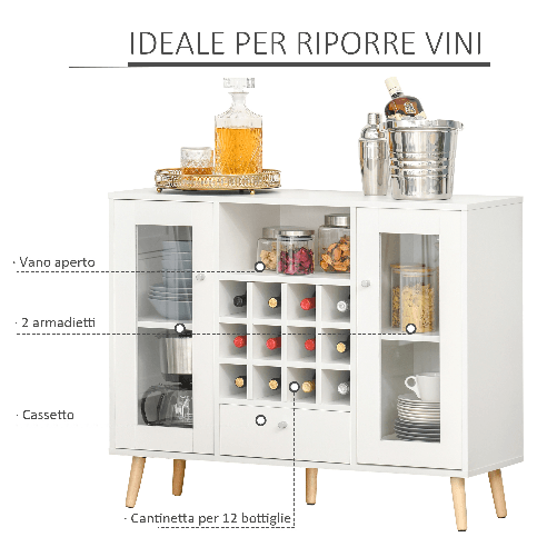 HOMCOM-Credenza-Moderna-da-Cucina-con-Cantinetta-Vini-12-Bottiglie-Cassetto-e-Armadietti-in-Legno-100x33x80cm-Bianco
