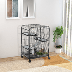 PawHut-Gabbia-per-Piccoli-Animali-e-Piccoli-Roditori-con-Ruote-3-Rampe-e-3-Piattaforme-Ciotola-e-Bottiglia-61x44-5x95cm-Nero