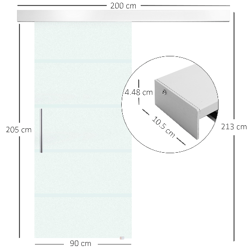 HOMCOM-Porta-Scorrevole-Interna-in-Vetro-Smerigliato-e-Satinato-con-Binario-B2-e-Maniglia-per-Bagno-Cucina-Studio-Vetro-205x-90x-08cm