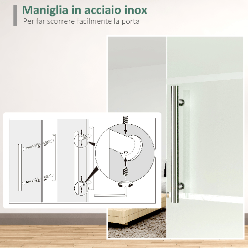 HOMCOM-Porta-Scorrevole-Interna-in-Vetro-Smerigliato-e-Satinato-con-Binario-B2-e-Maniglia-per-Bagno-Cucina-Studio-Vetro-205x-90x-08cm