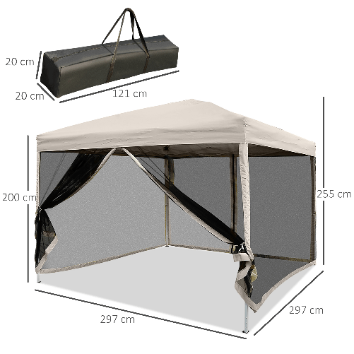 Outsunny-Gazebo-da-Giardino-3x3m-con-Zanzariera-Acciaio-e-Tessuto-Oxford-Cachi